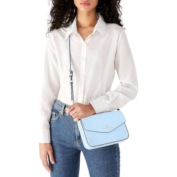 Kate Spade Sadie Envelope Leather Crossbody Purse Celeste Blue - Picture 2 of 5